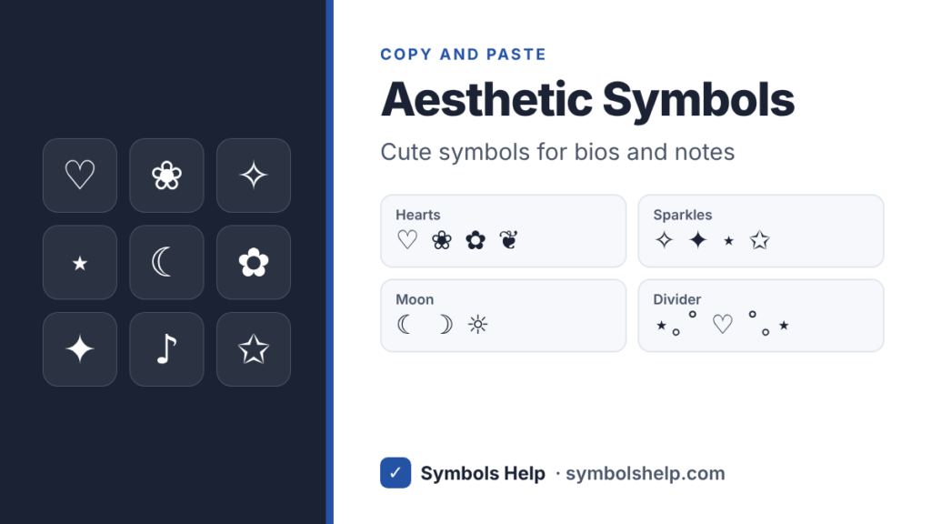 Aesthetic symbols to copy and paste: hearts, flowers, sparkles, stars, moons and dividers for bios