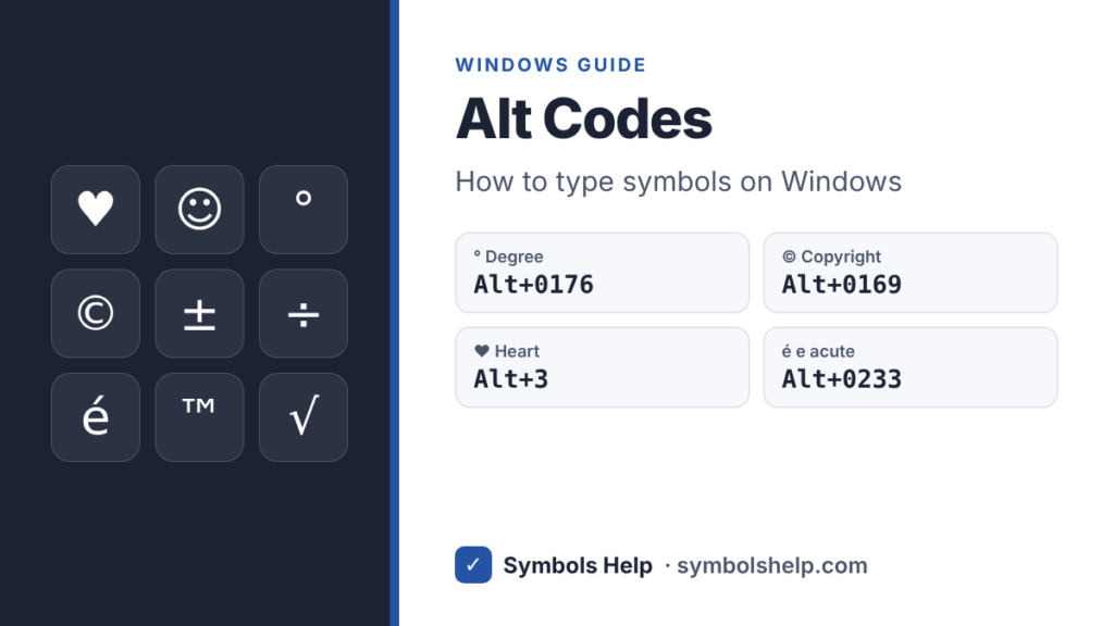 Alt codes guide: how to type symbols like ° © ♥ é on Windows with the Alt key
