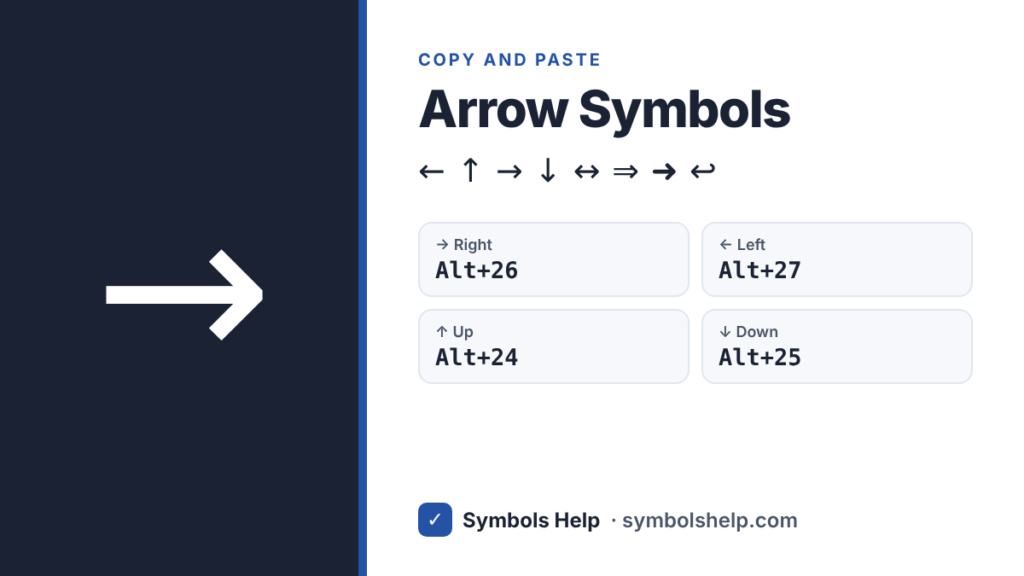 Arrow symbols → ← ↑ ↓ with Windows Alt codes