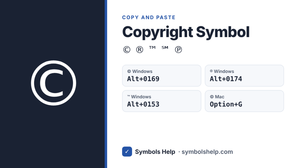 Copyright symbol © with registered ® and trademark ™ Alt codes