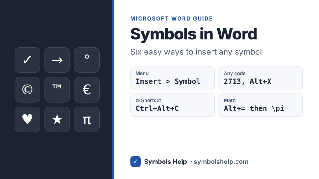 How to insert symbols in Microsoft Word with Insert Symbol, Alt+X codes, Ctrl+Alt shortcuts and the equation editor